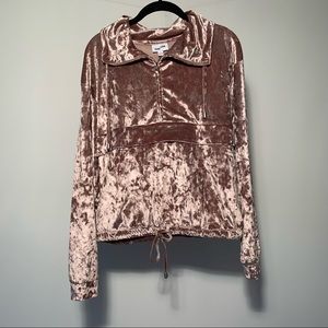 Frank & Oak pink crushed velvet top quarter zip size M soft shiny sweater shirt